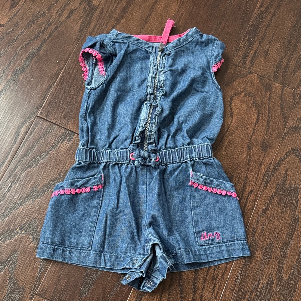DKNY Denim Romper with Pink Trim